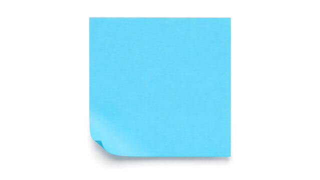 Cyan blue sticky note with curled corner, blank square adhesive paper for office reminders, vibrant blue memo pad sheet for business planning isolated on White Background ai
