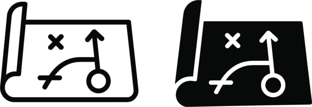 American football playbook icon set, outline and solid strategy diagram vector symbols for coaching tactics
