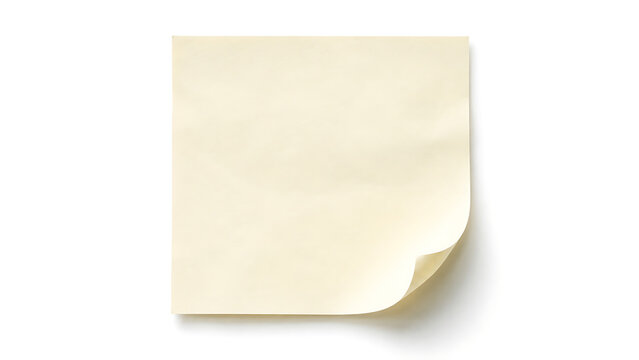 Yellow adhesive note with curled corner, blank square paper sticky note for reminders, office stationery supplies for organization and planning isolated on White Background ai