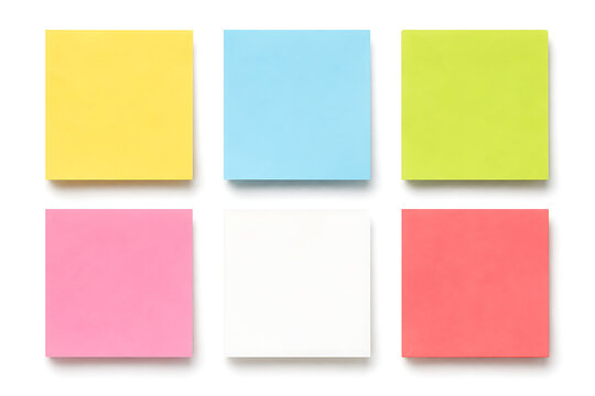 Colorful sticky notes set, blank square adhesive paper pads in vibrant neon colors, office stationery collection for reminders and planning isolated on White Background ai