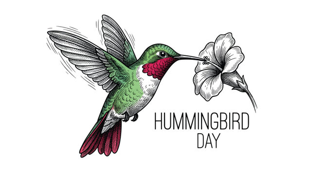 Hummingbird Day Illustration Featuring a Colorful Bird and Flower