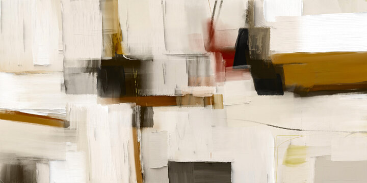 Modern abstract painting with bold color blocks and sculptural forms