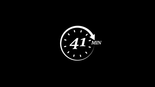 Timer 41 minutes countdown clock animation white on black background