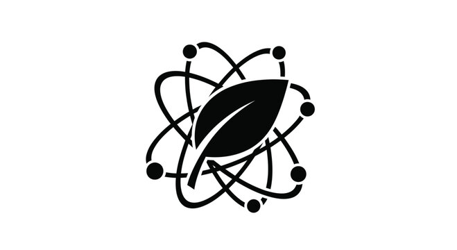 Atomic structure with green leaf symbol design.