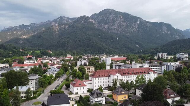 Aerial View of Bad Reichenhall in the Berchtesgadener Land Region, Bavaria, Germany 4k