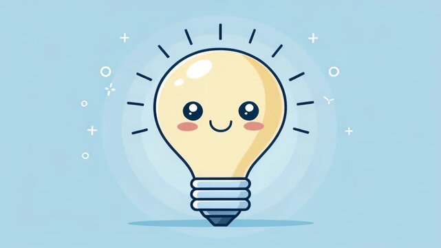 Light bulb idea cute glow cartoon creativity inspiration smiling icon