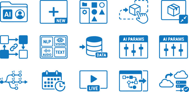 Machine learning parameter configuration database integration cloud migration and asset management linear vector icon set