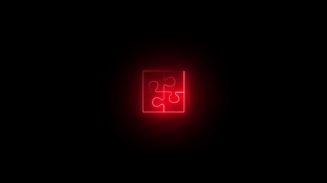 Modern neon puzzle piece line icon animation with glowing blue light on a transparent background. Ideal for business strategy, problem solving, teamwork, animation  