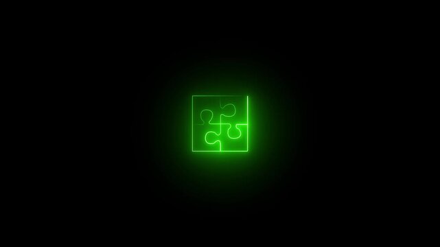 Modern neon puzzle piece line icon animation with glowing blue light on a transparent background. Ideal for business strategy, problem solving, teamwork, animation  