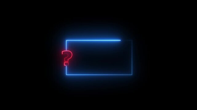 Question mark neon sign light on black background. Quiz trivia game competition. red neon question mark frame for quizzes and FAQs. Game announcement neon message. Answer question, Examination Answer,
