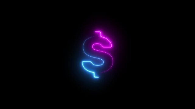 abstract neon dollar icon animation on alpha transparent background, neon dollar icon
