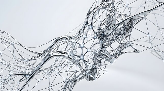 Abstract metallic geometric network structure isolated on white background