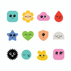 Fototapeta premium Cute Kawaii Emoji Character Icon Set – Colorful Cartoon Faces and Emotions Vector Collection