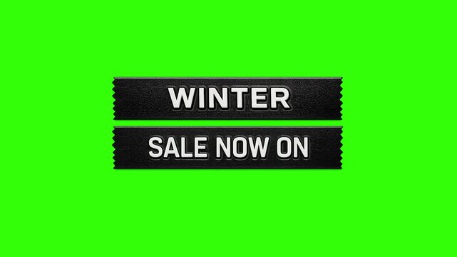 WINTER SALE NOW ON vintage retro embossed label graphic animates onto the screen. chroma key green 4k