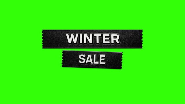 WINTER SALE vintage retro embossed label graphic animates onto the screen. chroma key green 4k