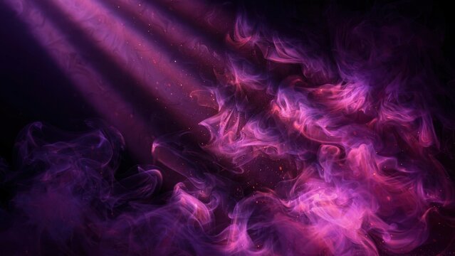 Mysterious Purple Smoke Wisps Illuminated by Dramatic Light Beams.