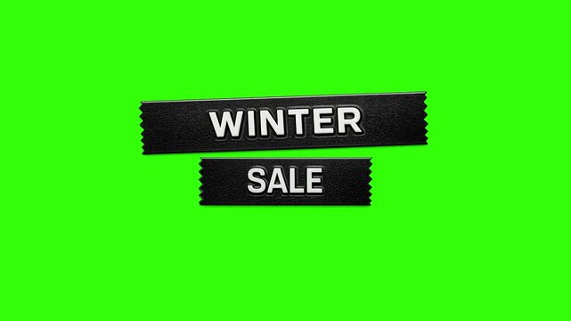 WINTER SALE vintage retro embossed label graphic animates onto the screen. chroma key green 4k