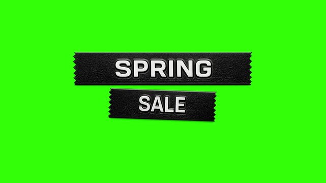 SPRING SALE vintage retro embossed label graphic animates onto the screen. chroma key green 4k