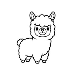Fototapeta premium Cute Kawaii Alpaca Line Art Illustration - Adorable Cartoon Llama Vector for Coloring and Design