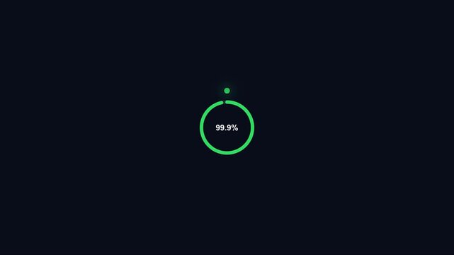 Minimalist green circular loading progress bar animation at 99.9 percent completion 4k circle