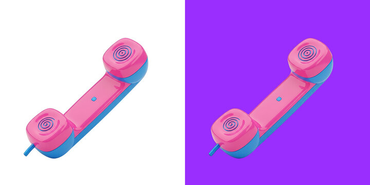 Pixel art style pink and blue telephone handset icon for retro gaming and technology design transparent png