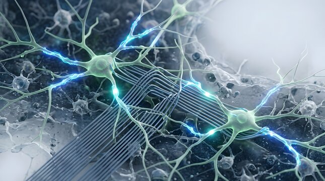 Neural interface with flexible microelectrodes connected to brain cells for bioelectronics