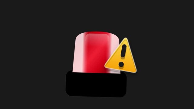 Emergency warning red siren and yellow alert triangle icon for security notification and system error signals