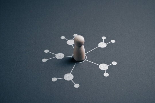Central hub coordinating multiple connected networks organizational structure concept