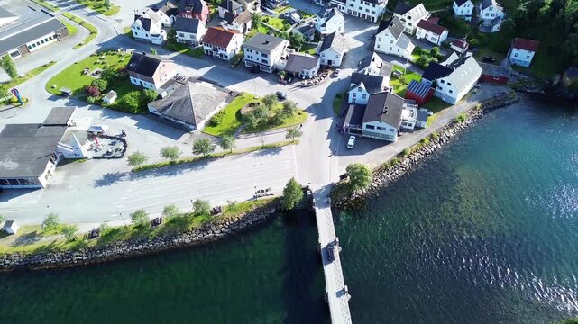Drone Following Car Across Bridge in Hellesylt, Norway
