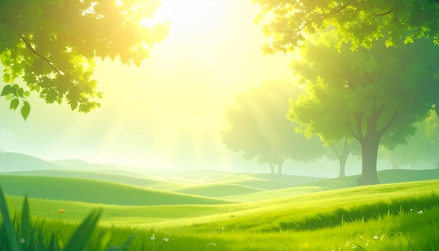 Sunlit Green Meadow Background