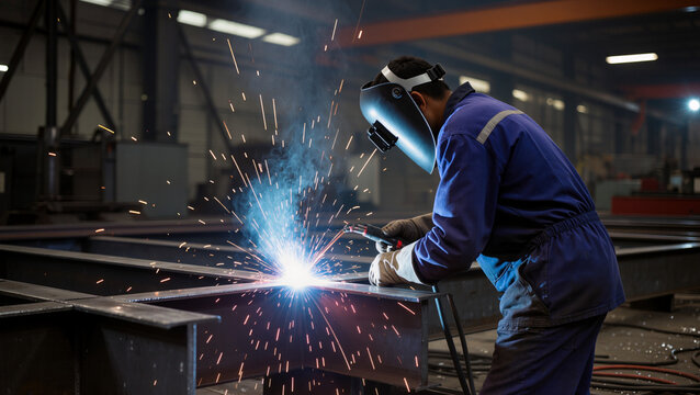 Industrial Welder Working on Metal Structure