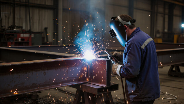 Industrial Welder Working on Metal Structure
