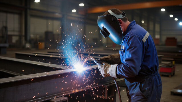 Industrial Welder Working on Metal Structure