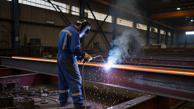 Industrial Welder Working on Metal Structure