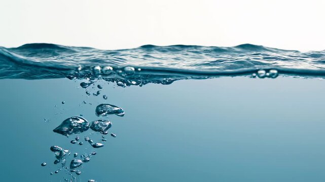Half Underwater Blue Water with Bubble Trail 4K