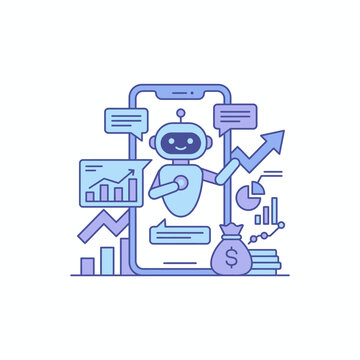 AI financial chatbot on smartphone with growth charts.