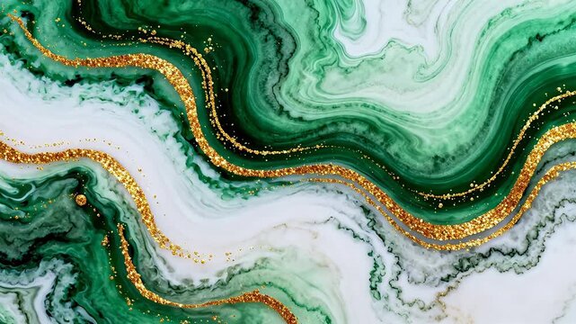 Green and white marble pattern with gold accents