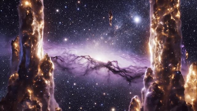 Ethereal cosmic formations erupting amidst nebulae and distant stars