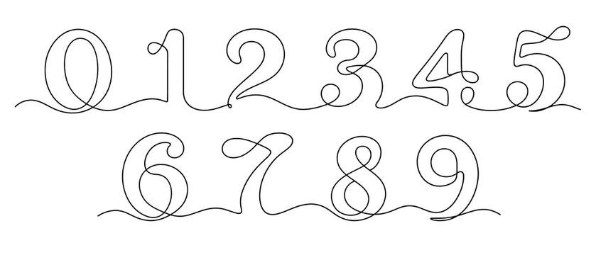 Continuous line drawing of numbers from zero to nine one line art set of digits 0 1 2 3 4 5 6 7 8 9 minimalist hand drawn typography