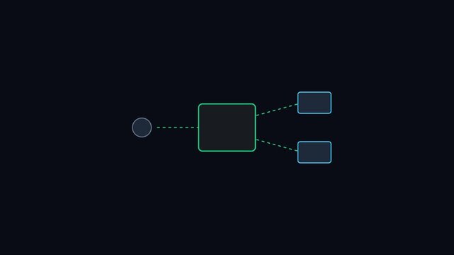 Minimalist network flowchart animation: data processing and system branching concept 4k diagram connection