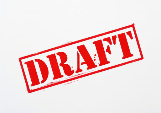 Bold red rubber stamp with the word DRAFT in capital letters