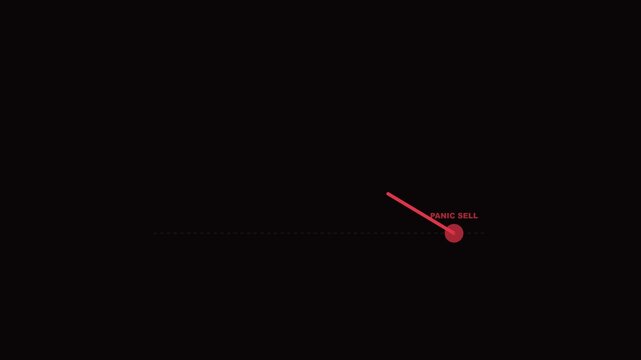 Minimalist panic bell gauge animation: red indicator needle moving on 4k black background, for stress and, emergency alert concepts