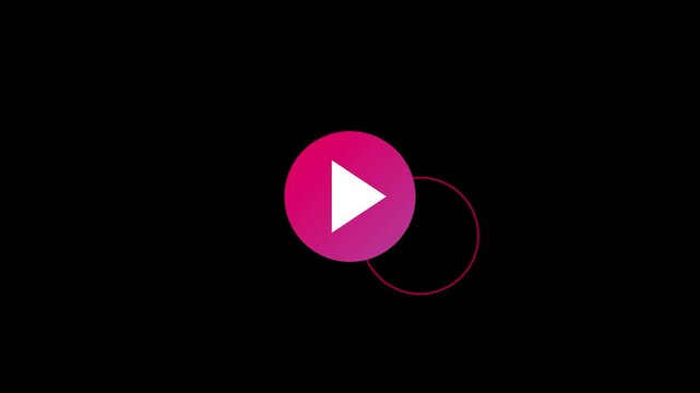 Minimalist pink play button animation on 4k black background, for digital media, interface media player
