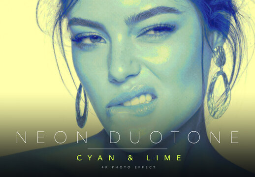 Neon Duotone Photo Effect Template - Bold Electric Cyan and Acid Lime Halftone Pop Print