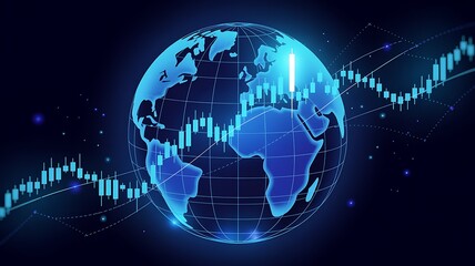 Naklejka premium Digital globe with blue stock market trading chart overlay