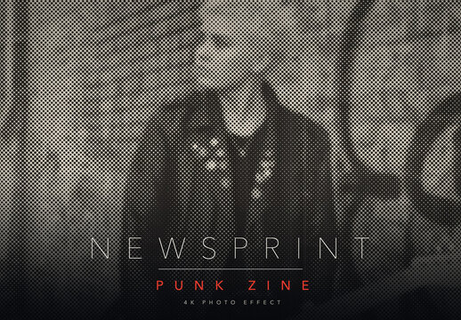 Vintage Newsprint Halftone Photo Effect Template - Retro Punk Zine Photocopy Tabloid Print