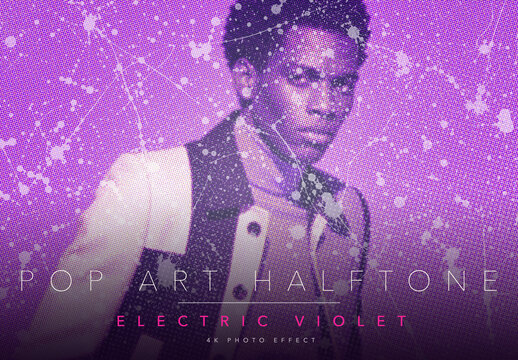 Electric Violet Pop Art Halftone Photo Effect Template - Psychedelic Neon Purple Comic Book Print Magenta and Acid Yellow Poster Look