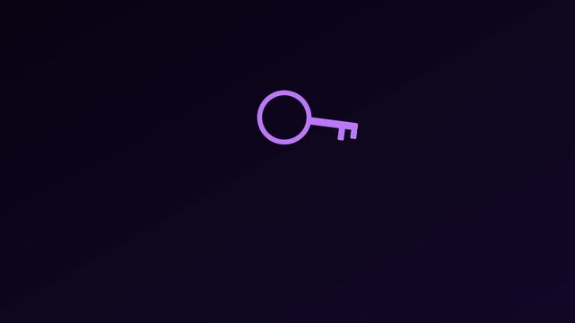 Minimalist purple key animation on dark 4k background, for cybersecurity and, access concepts