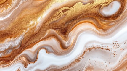 Fototapeta premium Elegant abstract fluid art background featuring swirling golden brown and white marble textures