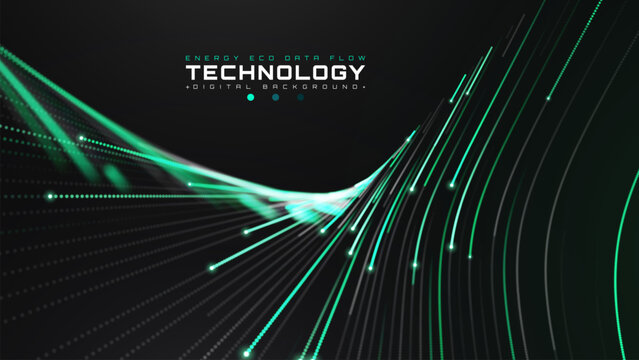 Futuristic Green Glowing Dot Particle  With Dark Space Background Displays Modern Fast Eco Data Flow Energy Unveiling Intelligent Global Business Cyber Tech Connection Operation System.